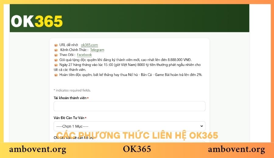 Các phương thức liên hệ OK365