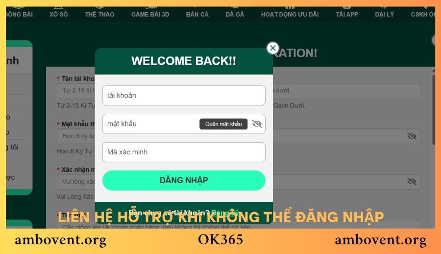 Liên hệ hỗ trợ khi không thể đăng nhập OK365